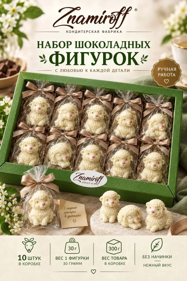  Фигурный шоколад набор Овечки из белого шоколада(10шт по 30г) в Троицке