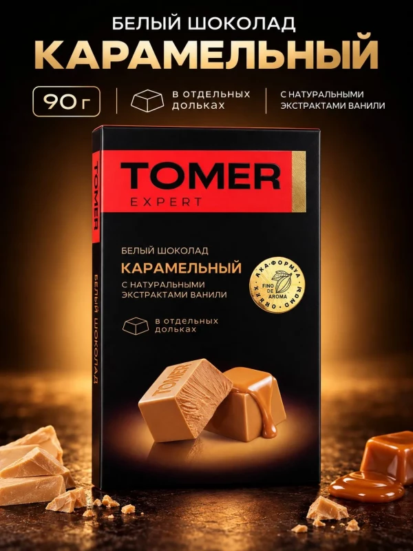 №1 Фабрика Томер  Белый шоколад КАРАМЕЛЬНЫЙ, 90г  в Троицке