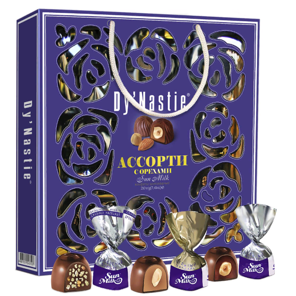 №3 Династия Сумка Конфеты "Ассорти с орехами", 210г     в Троицке